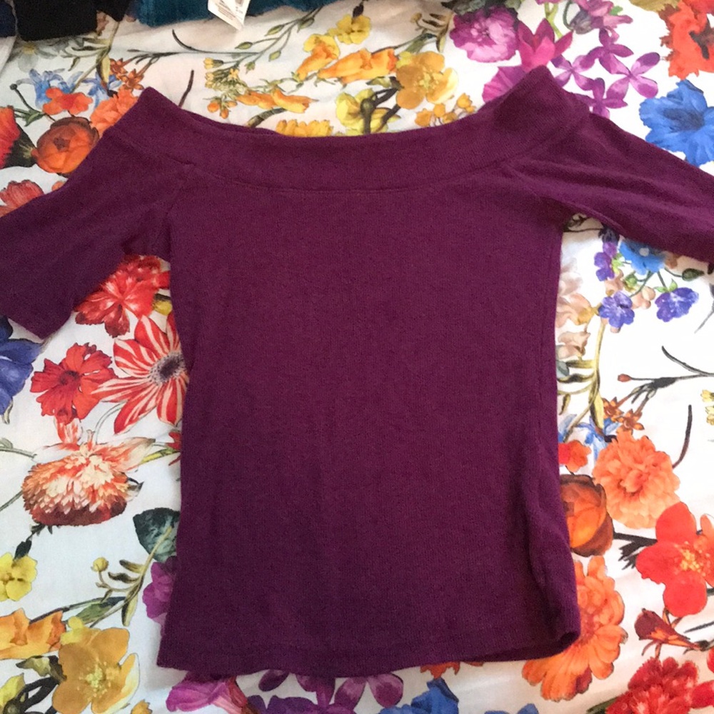 Purple off the shoulder crop top shirt